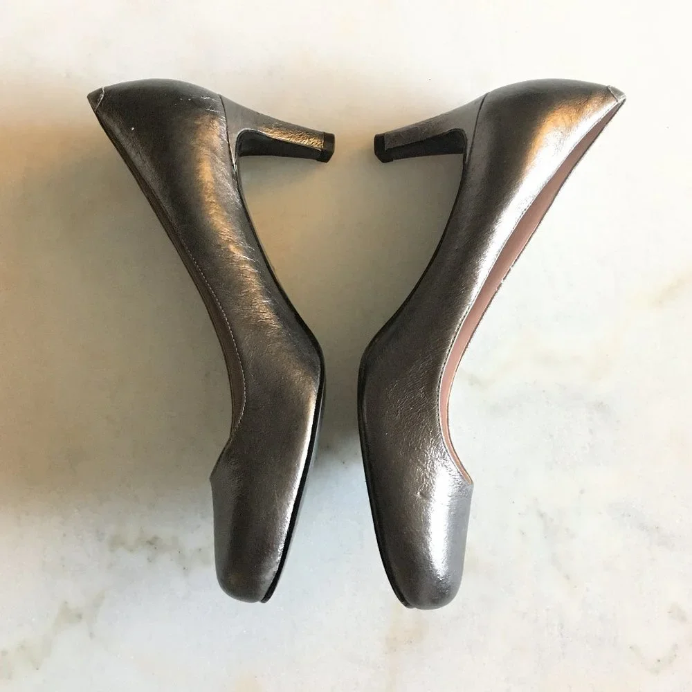 Worn 1x! Marc Jacobs pewter metallic shiny foil pumps high heel shoes 6.5 / 36.5 - Picture 6 of 8